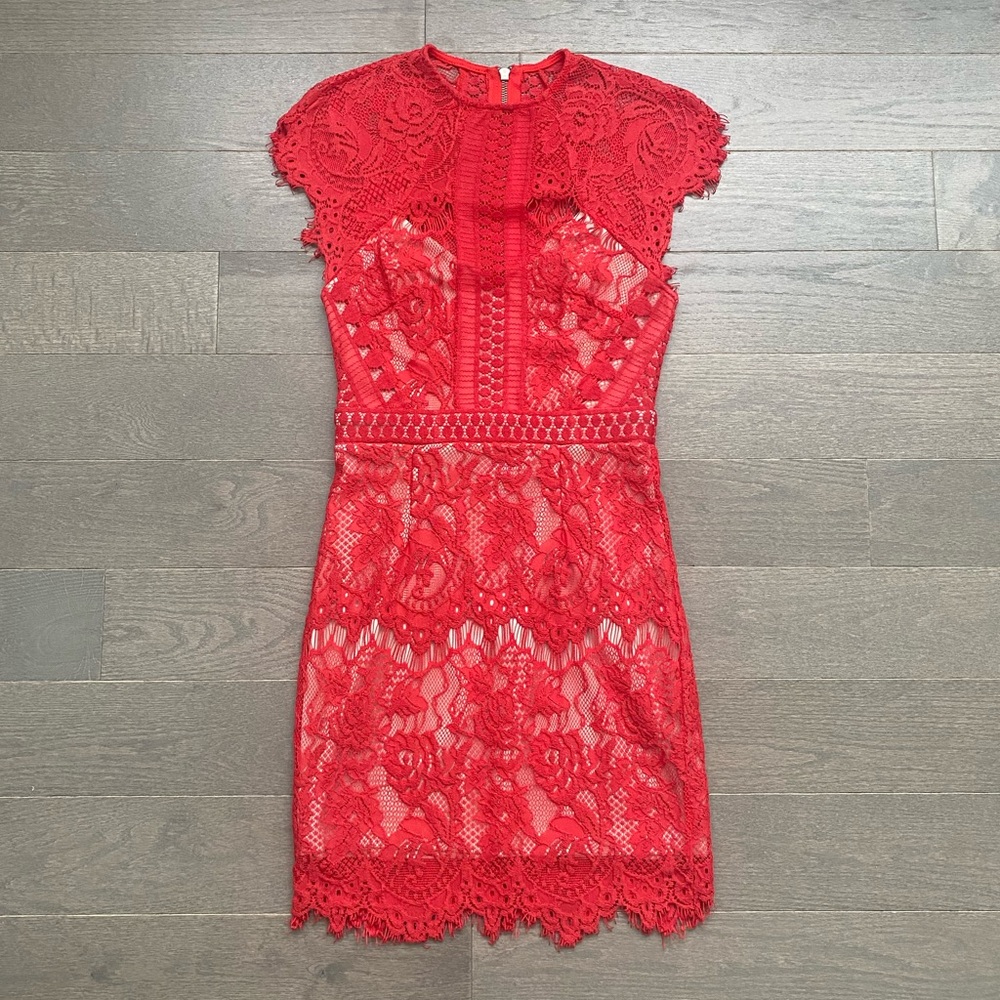 Xenia Boutique Jessica 2.0 Dress, Red/Nude Lace, S / AU 8 (US 4), Mini